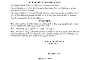 Quyết định 29/2010/QĐ-UBND sử dụng năng lượng tiết kiệm hiệu quả Lâm Đồng