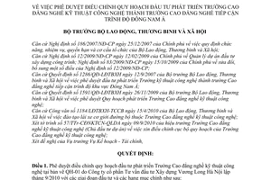 Quyết định 1115/QĐ-LĐTBXH  phê duyệt điều chỉnh quy hoạch đầu tư phát triển