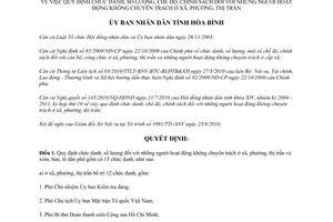 Quyết định số 1544/QĐ-UBND năm 2010 chính sách người hoạt động không chuyên trách ở xã tỉnh Hòa Bình