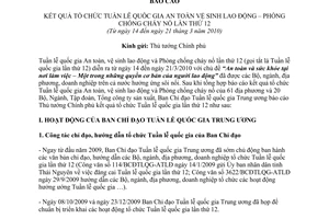 Công văn 84/BCĐTLQG-BC kết quả tổ chức tuần lễ quốc gia an toàn vệ sinh lao động