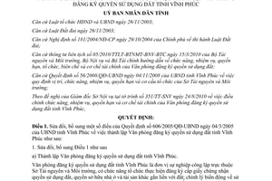 Quyết định 26/2010/QĐ-UBND sửa đổi thành lập Văn phòng đăng ký QSĐ đất Vĩnh Phúc