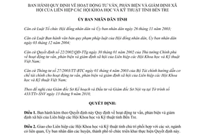 Quyết định 26/2010/QĐ-UBND tư vấn phản biện giám định xã hội Liên hiệp Hội Khoa học Kỹ thuật Bến Tre