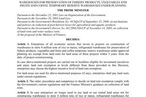Decision No. 57/2010/QD-TTg on exemption from land rents for projects