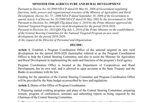 Decision No. 2501/QD-BNN-TCCB establish a program coordination office