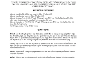 Quyết định 57/2010/QĐ-TTg miễn tiền thuê đất dự án xây dựng kho