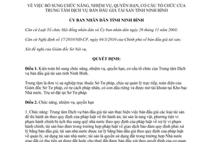 Quyết định 18/2010/QĐ-UBND chức năng nhiệm vụ Trung tâm Dịch vụ đấu giá tài sản Ninh Bình