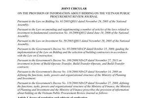 Joint circular No. 20/2010/TTLT-BKH-BTC on the provision of information about