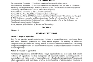 Decree No. 97/2010/ND-CP on sanctioning of administrative violations