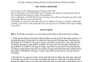 Quyết định 1753/QĐ-TTg thành lập Ban Quản lý Khu kinh tế tỉnh Cao Bằng