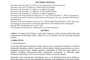 Decision No. 1755/QD-TTg, pproving the scheme to early make Vietnam a country
