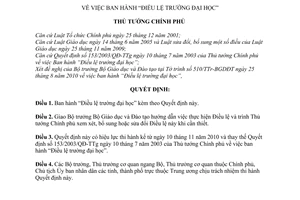 Quyết định 58/2010/QĐ-TTg Điều lệ trường đại học