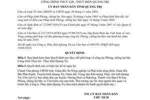 Quyết định 1806/QĐ-UBND 2010 Phòng chống lụt bão công trình Thuỷ lợi Thuỷ điện Quảng Trị