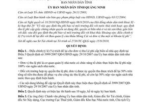 Quyết định 2869/2010/QĐ-UBND điều chỉnh tỷ lệ trích lại Lệ phí cấp biển số nhà Quảng Ninh