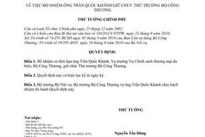 Quyết định 1782/QĐ-TTg bổ nhiệm ông Trần Quốc Khánh giữ chức Thứ trưởng