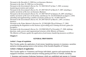 Circular No. 148/2010/TT-BTC guiding the application of anti-money laundering