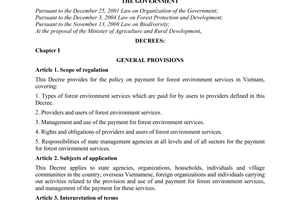 Decree No. 99/2010/ND-CP on the policy on payment for forest environment service
