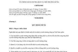 Nghị định 99/2010/NĐ-CP chính sách chi trả dịch vụ môi trường rừng