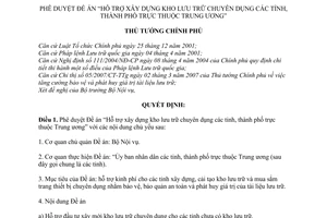 Quyết định 1784/QĐ-TTg  phê duyệt Đề án Hỗ trợ xây dựng kho lưu trữ