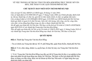 Quyết định 4724/QĐ-UBND thành lập Trung tâm Văn hóa Kim Đồng