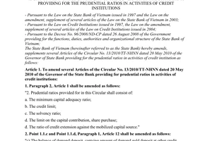 Circular No. 19/2010/TT-NHNN on amendment, supplement of several articles