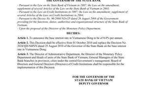 Decision No. 2281/QD-NHNN on the base interest rate in Vietnamese dong