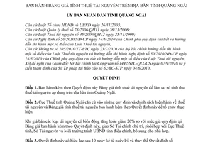 Quyết định 22/2010/QĐ-UBND bảng giá tính thuế tài nguyên