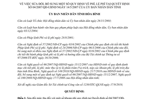 Quyết định 13/2010/QĐ-UBND sửa đổi Quy định phí lệ phí tại 04/2007/QĐ-UBND Hòa Bình