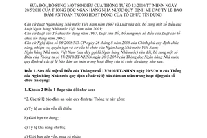 Thông tư 19/2010/TT-NHNN sửa đổi Thông tư 13/2010/TT-NHNN