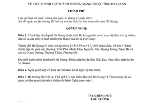 Nghị quyết 35/NQ-CP thành lập thành phố Hà Giang