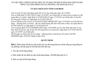 Quyết định 20/2010/QĐ-UBND điều chỉnh chế độ trợ cấp xã hội cho đối tượng bảo