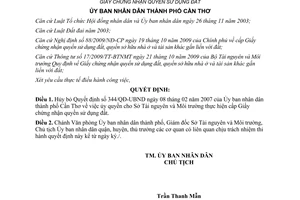 Quyết định 2698/QĐ-UBND ủy quyền cấp giấy chứng nhận quyền sử dụng đất