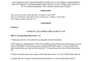 Nghị định 101/2010/NĐ-CP hướng dẫn Luật phòng, chống bệnh truyền nhiễm