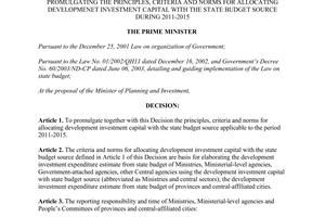 Decision No. 60/2010/QD-TTg norms for allocating developmenet investment capital 2011-2015