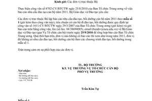 Công văn 5935/BGDĐT-TCCB báo cáo nhu cầu đào tạo, bồi dưỡng cán bộ năm 2011