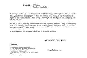 Công văn 6632/VPCP-TCC Thông tư liên tịch quy định khen thưởng người