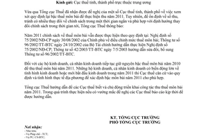 Công văn 3701/TCT-CS hướng dẫn thu thuế Môn bài năm 2011