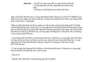 Công văn 2386/BKHCN-KHTC tổ chức triển khai xét tặng Giải thưởng Hồ Chí Minh