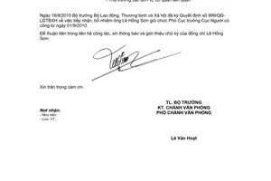 Công văn 3392/LĐTBXH-VP giới thiệu chữ ký