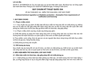 Quy chuẩn kỹ thuật Quốc gia QCVN 05:2010/BKHCN về an toàn bức xạ - miễn trừ khai báo, cấp giấy phép do Bộ Khoa học và Công nghệ ban hành
