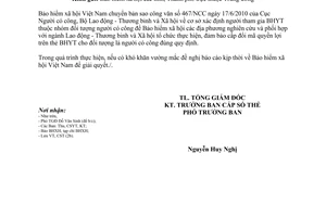 Công văn 3845/BHXH-CST chuyển công văn Cục Người có công