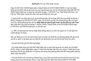 Công văn 5826/CT-THNVDT thực hiện Quyết định 64/2010/QĐ-UBND bảng giá tối thiểu