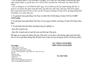 Thông báo 1742/TB-KBNN tỷ giá hạch toán ngoại tệ tháng 10