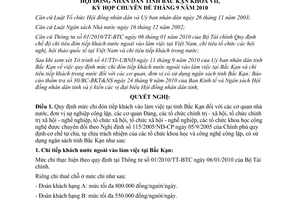 Nghị quyết 28/2010/NQ-HĐND mức chi đón tiếp khách vào làm việc Bắc Kạn