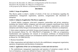 Decree No. 102/2010/ND-CP detailing a number of articles of the Law on enterpris