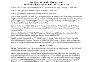 Nghị quyết 27/2010/NQ-HĐND định mức chi tiêu tài chính Hội đồng nhân dân Bắc Kạn