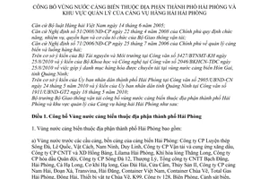 Thông tư 31/2010/TT-BGTVT công bố vùng nước cảng biển địa phận thành phố