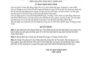 Quyết định 39/2010/QĐ-UBND chế độ chi đón tiếp khách nước ngoài