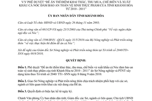 Quyết định 2550/QĐ-UBND 2010 thí điểm thu mua chế biến xuất khẩu cá Nóc 2010 2011 Khánh Hòa