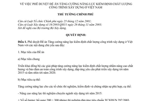 Quyết định 1843/QĐ-TTg  phê duyệt Đề án Tăng cường năng lực kiểm định