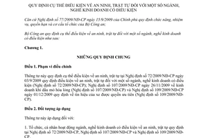 Thông tư 33/2010/TT-BCA  điều kiện an ninh trật tự ngành nghề kinh doanh
